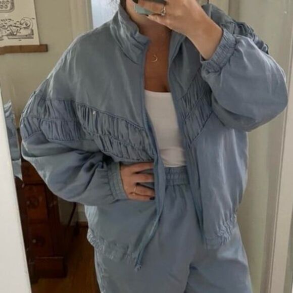 Vintage 80s 100% Silk pleated crinkle detail bomber track jacket - Picture 6 of 6